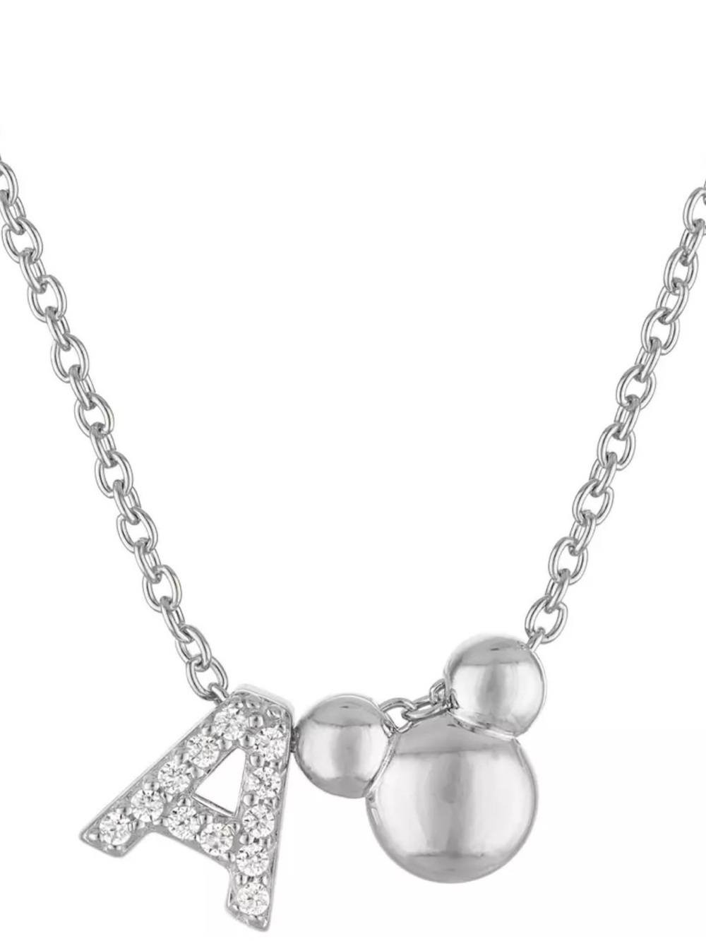 Disney Rebecca Hook Silver Crystal 'A' Initial Necklace with Mickey Charm